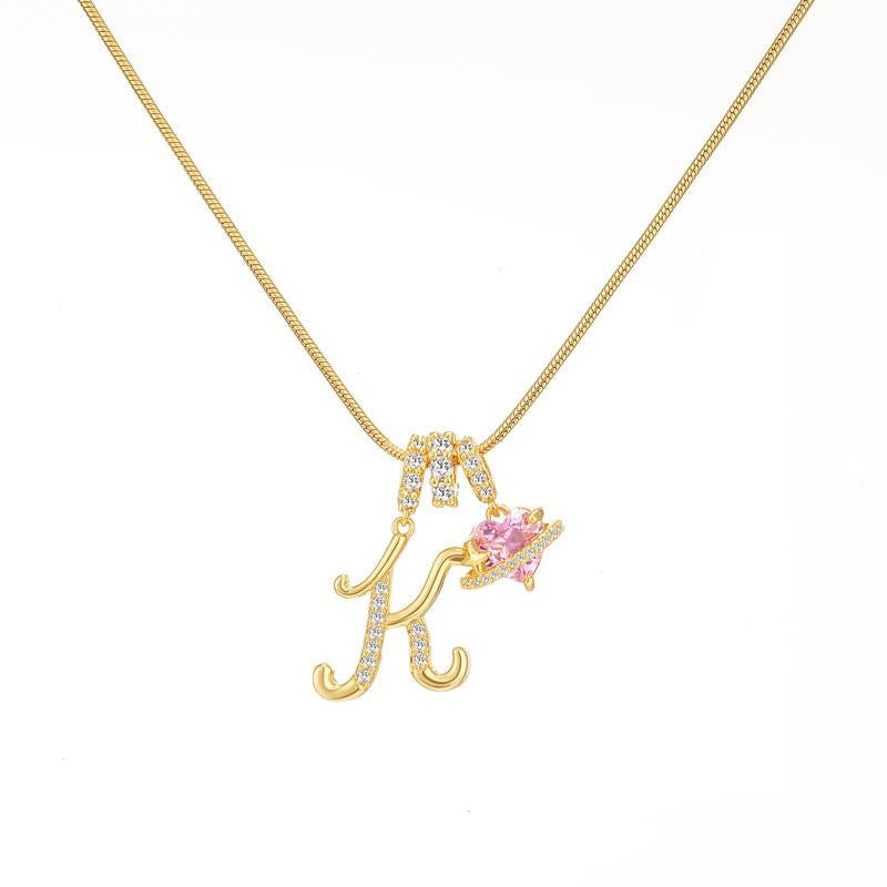 HilalHaven Ornate Cursive Initial with Heart Charm Minimal Snake‑Chain Necklace - K - image 12