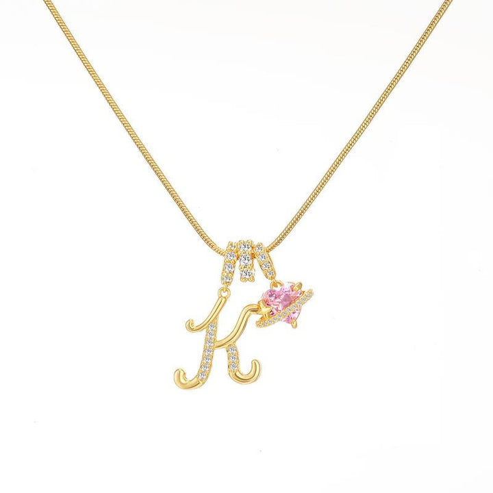 HilalHaven Ornate Cursive Initial with Heart Charm Minimal Snake‑Chain Necklace - K - image 12