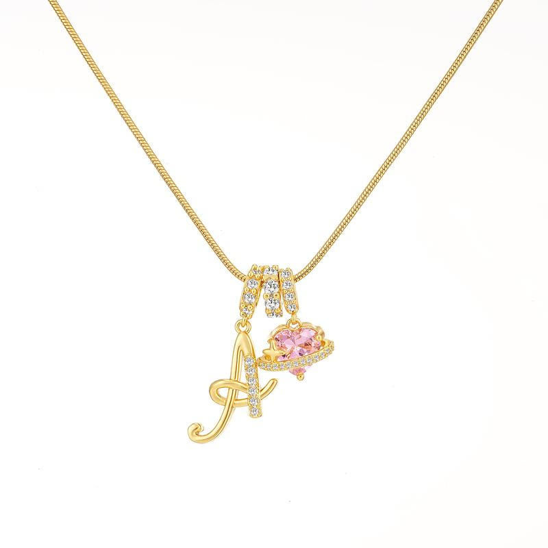 HilalHaven Ornate Cursive Initial with Heart Charm Minimal Snake‑Chain Necklace - A - image 2
