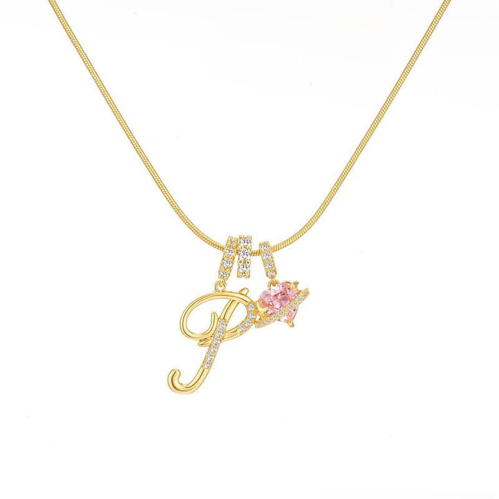 HilalHaven Ornate Cursive Initial with Heart Charm Minimal Snake‑Chain Necklace - P - image 17
