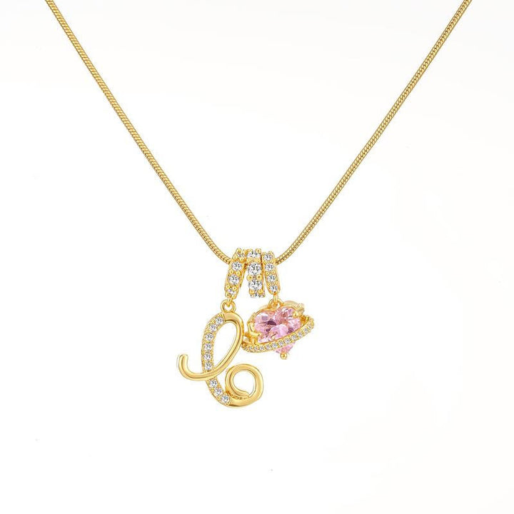 HilalHaven Ornate Cursive Initial with Heart Charm Minimal Snake‑Chain Necklace - C - image 4