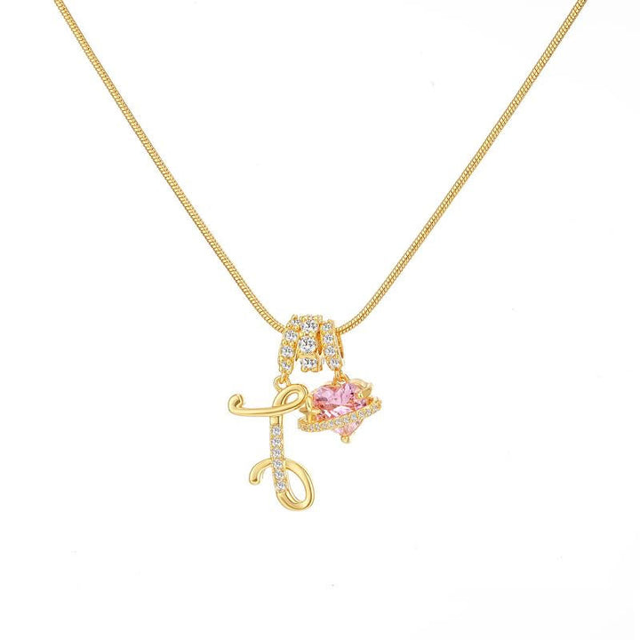 HilalHaven Ornate Cursive Initial with Heart Charm Minimal Snake‑Chain Necklace - I - image 10