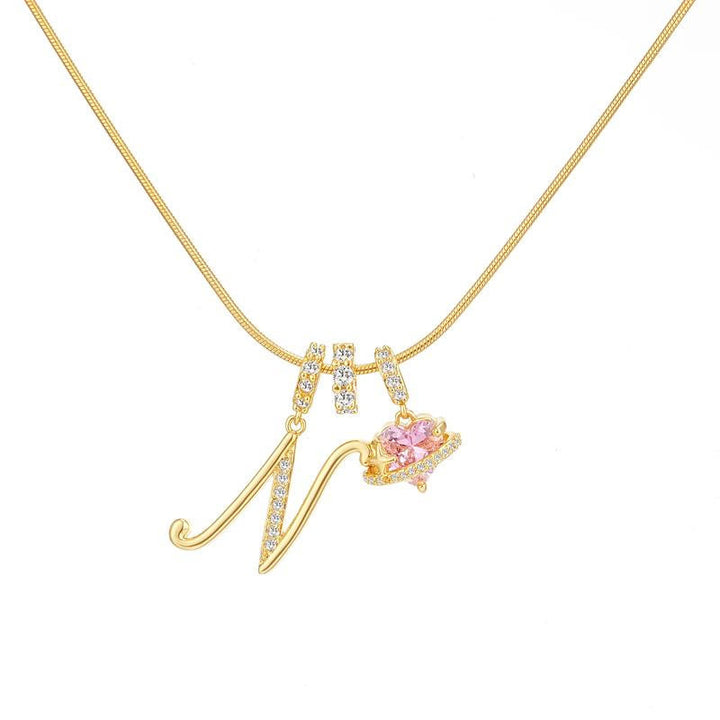 HilalHaven Ornate Cursive Initial with Heart Charm Minimal Snake‑Chain Necklace - N - image 15