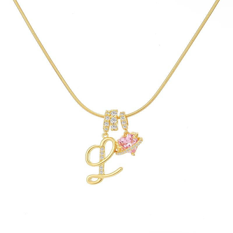 HilalHaven Ornate Cursive Initial with Heart Charm Minimal Snake‑Chain Necklace - L - image 13