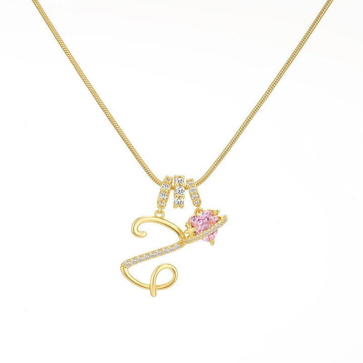HilalHaven Ornate Cursive Initial with Heart Charm Minimal Snake‑Chain Necklace - Z - image 27