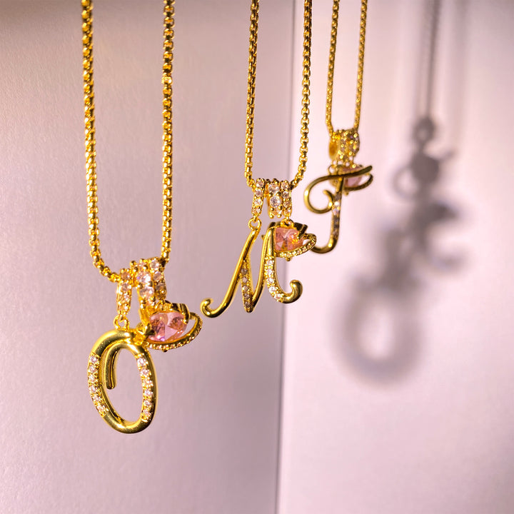 HilalHaven Ornate Cursive Initial with Heart Charm Minimal Snake‑Chain Necklace - image 1