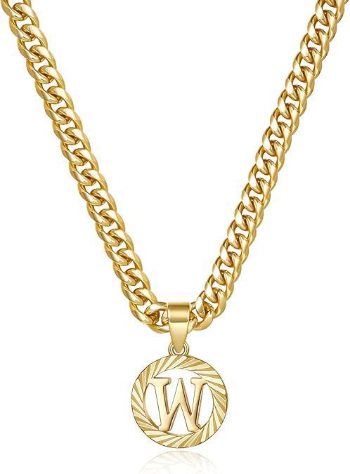HilalHaven Minimal Engraved Initial Sun‑Ray Disc Heavy Cuban‑Chain Necklace - Golden - W - image 24