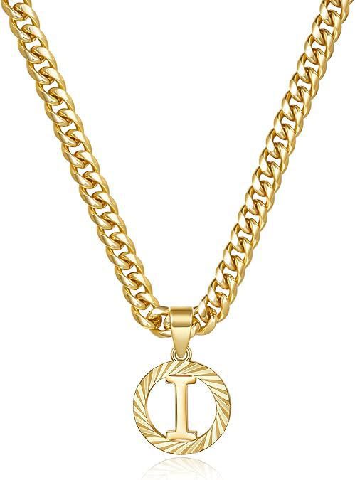 HilalHaven Minimal Engraved Initial Sun‑Ray Disc Heavy Cuban‑Chain Necklace - Golden - I - image 10