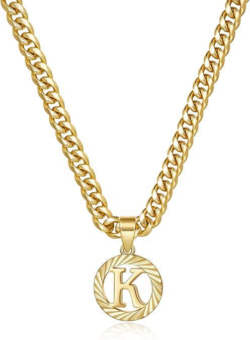 HilalHaven Minimal Engraved Initial Sun‑Ray Disc Heavy Cuban‑Chain Necklace - Golden - K - image 12