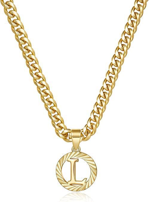 HilalHaven Minimal Engraved Initial Sun‑Ray Disc Heavy Cuban‑Chain Necklace - Golden - L - image 13
