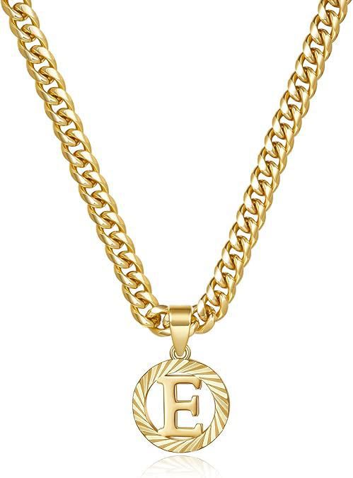HilalHaven Minimal Engraved Initial Sun‑Ray Disc Heavy Cuban‑Chain Necklace - Golden - E - image 6
