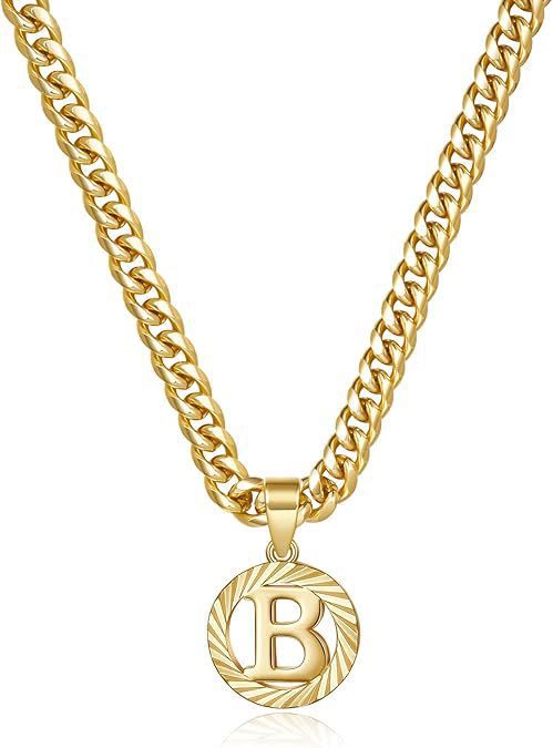 HilalHaven Minimal Engraved Initial Sun‑Ray Disc Heavy Cuban‑Chain Necklace - Golden - B - image 3