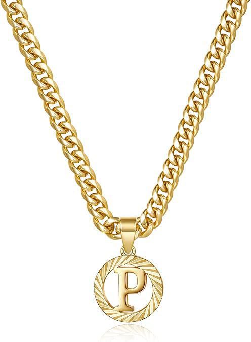 HilalHaven Minimal Engraved Initial Sun‑Ray Disc Heavy Cuban‑Chain Necklace - Golden - P - image 17