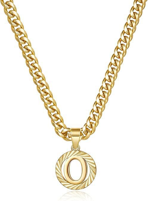 HilalHaven Minimal Engraved Initial Sun‑Ray Disc Heavy Cuban‑Chain Necklace - Golden - O - image 16