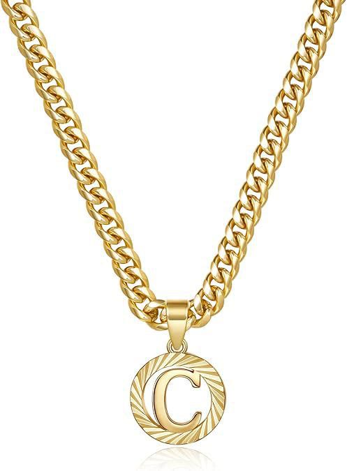 HilalHaven Minimal Engraved Initial Sun‑Ray Disc Heavy Cuban‑Chain Necklace - Golden - C - image 4