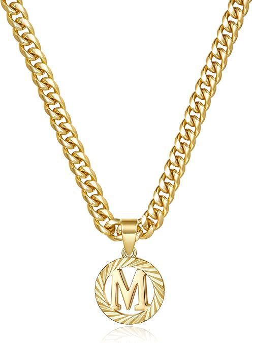 HilalHaven Minimal Engraved Initial Sun‑Ray Disc Heavy Cuban‑Chain Necklace - Golden - M - image 14