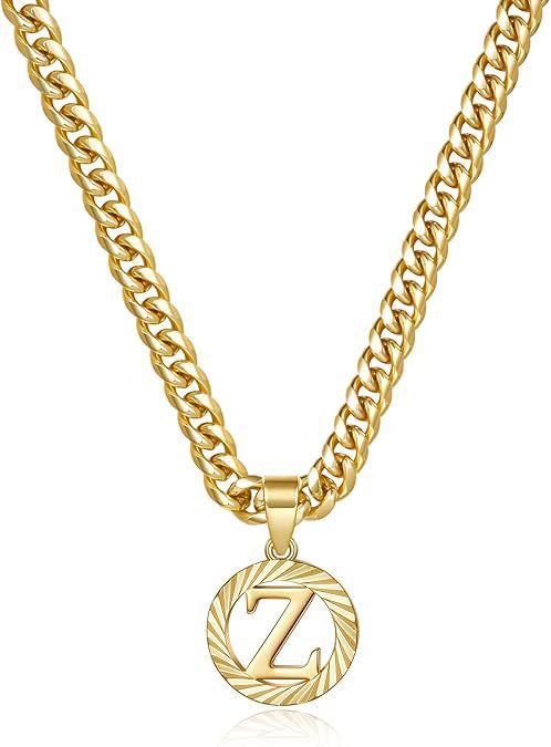 HilalHaven Minimal Engraved Initial Sun‑Ray Disc Heavy Cuban‑Chain Necklace - Golden - Z - image 27