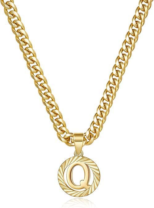 HilalHaven Minimal Engraved Initial Sun‑Ray Disc Heavy Cuban‑Chain Necklace - Golden - Q - image 18