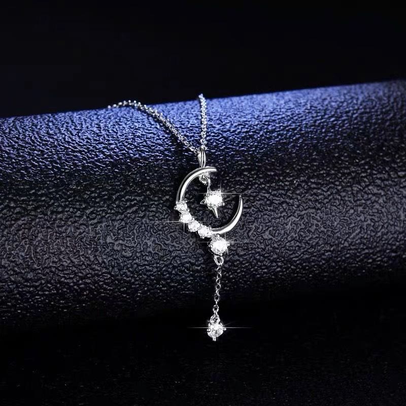 HilalHaven Crescent Star Crystal‑Inlaid Cross‑Chain Adjustable Alloy Necklace - image 2