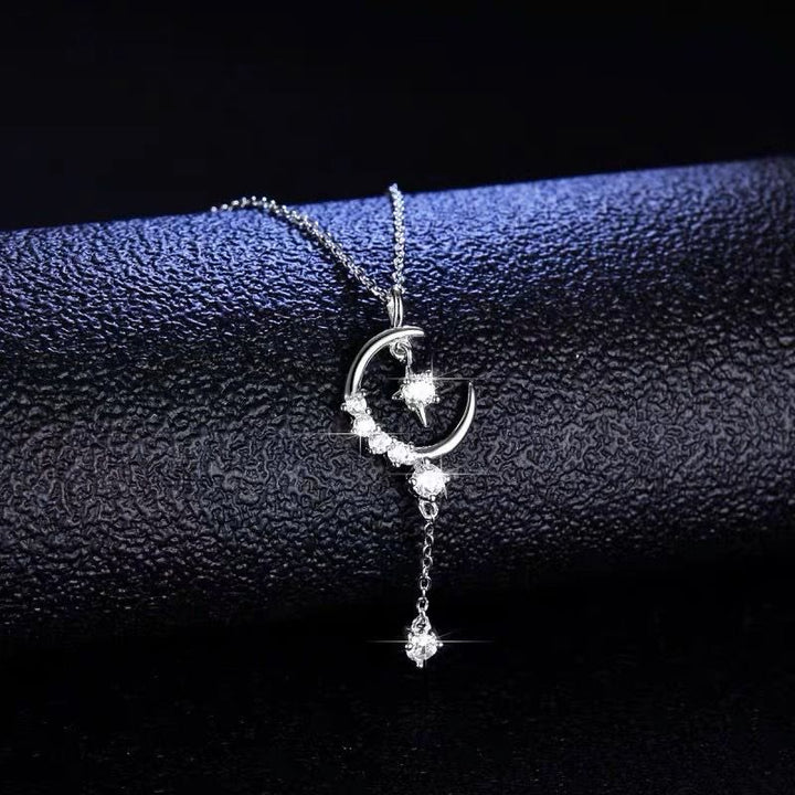 HilalHaven Crescent Star Crystal‑Inlaid Cross‑Chain Adjustable Alloy Necklace - image 2