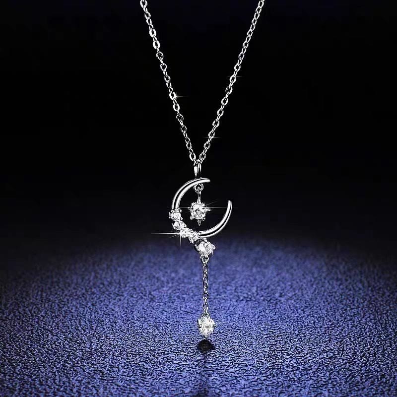 HilalHaven Crescent Star Crystal‑Inlaid Cross‑Chain Adjustable Alloy Necklace - Crescent Star Crystal‑Inlaid Necklace - image 0