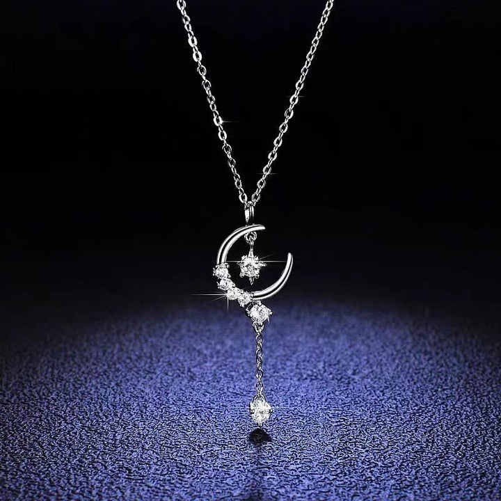HilalHaven Crescent Star Crystal‑Inlaid Cross‑Chain Adjustable Alloy Necklace - Crescent Star Crystal‑Inlaid Necklace - image 0