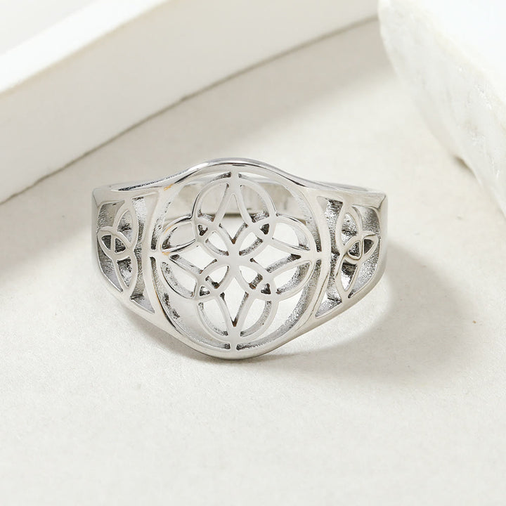 HilalHaven Interwoven Knot Open‑Work Statement Polished Electro‑Plated Stainless‑Steel Ring - Silver - US 8 - image 1