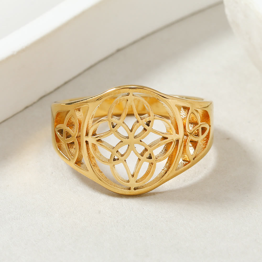 HilalHaven Interwoven Knot Open‑Work Statement Polished Electro‑Plated Stainless‑Steel Ring - Golden - US 9 - image 2