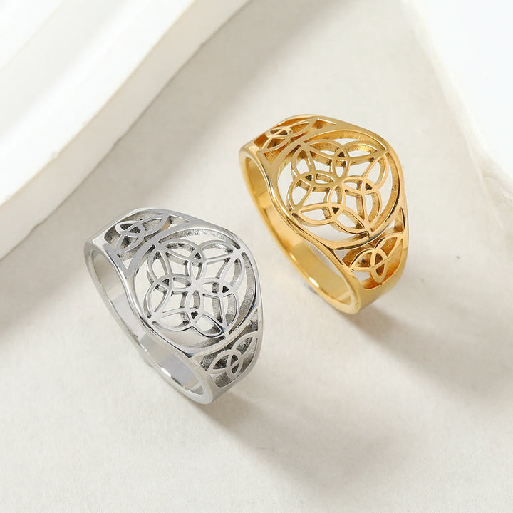HilalHaven Interwoven Knot Open‑Work Statement Polished Electro‑Plated Stainless‑Steel Ring - image 0