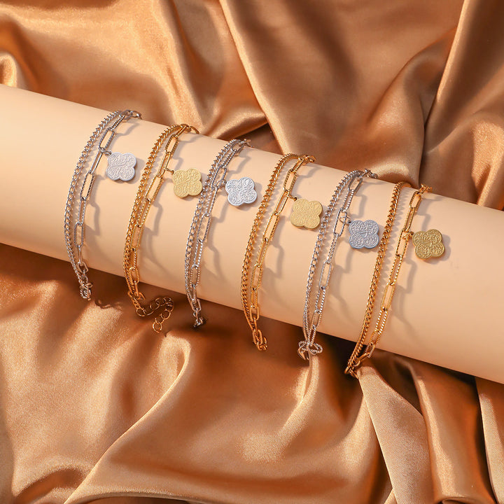 HilalHaven Four‑Petal Embossed Arabic Inscription Dual‑Layer Bracelet  - image 1