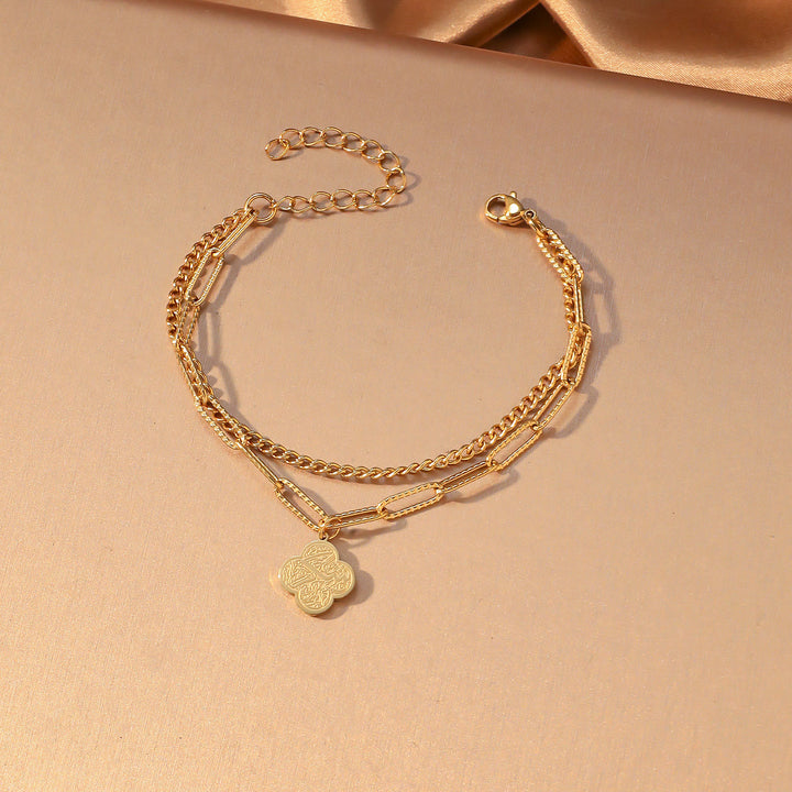 HilalHaven Four‑Petal Embossed Arabic Inscription Dual‑Layer Bracelet  - Golden-Gratitude - image 13