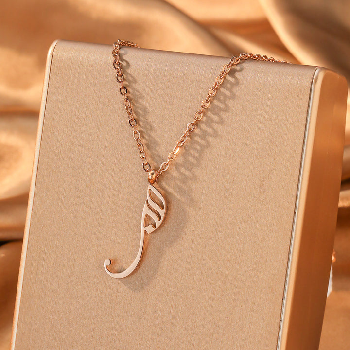 HilalHaven Streamlined Diwani Hubb‑Letter Pendant Vacuum‑Plated Alloy Adjustable Necklace - Rose Golden - image 3