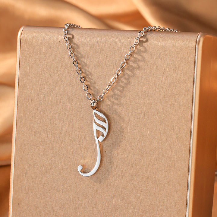HilalHaven Streamlined Diwani Hubb‑Letter Pendant Vacuum‑Plated Alloy Adjustable Necklace - Silver - image 2