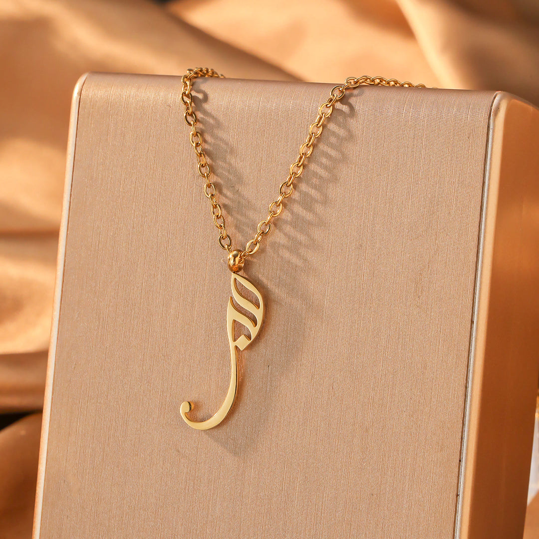 HilalHaven Streamlined Diwani Hubb‑Letter Pendant Vacuum‑Plated Alloy Adjustable Necklace - Golden - image 0