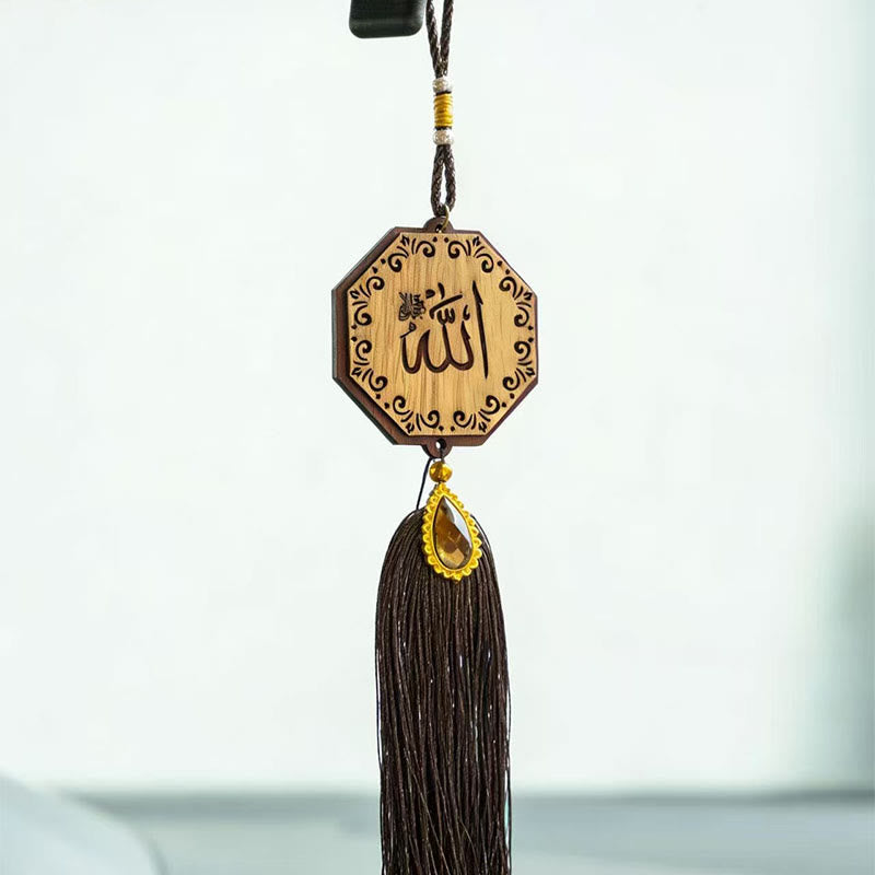 HilalHaven Ornate‑Border Calligraphy Wooden Tassel Car Pendant - Style5 - image 4
