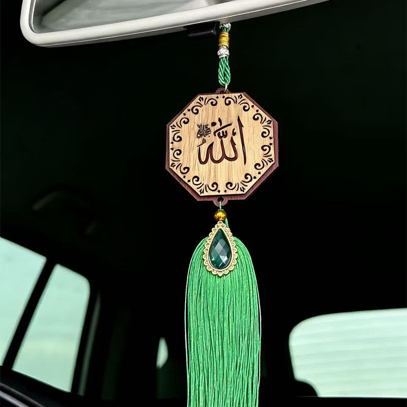 HilalHaven Ornate‑Border Calligraphy Wooden Tassel Car Pendant - Style4 - image 3