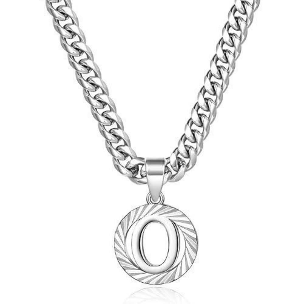 HilalHaven Minimal Engraved Initial Sun‑Ray Disc Heavy Cuban‑Chain Necklace - Silver - O - image 42
