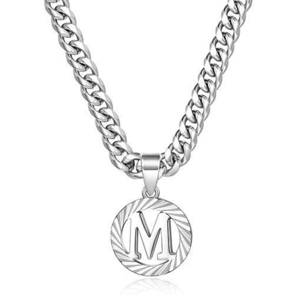 HilalHaven Minimal Engraved Initial Sun‑Ray Disc Heavy Cuban‑Chain Necklace - Silver - M - image 40