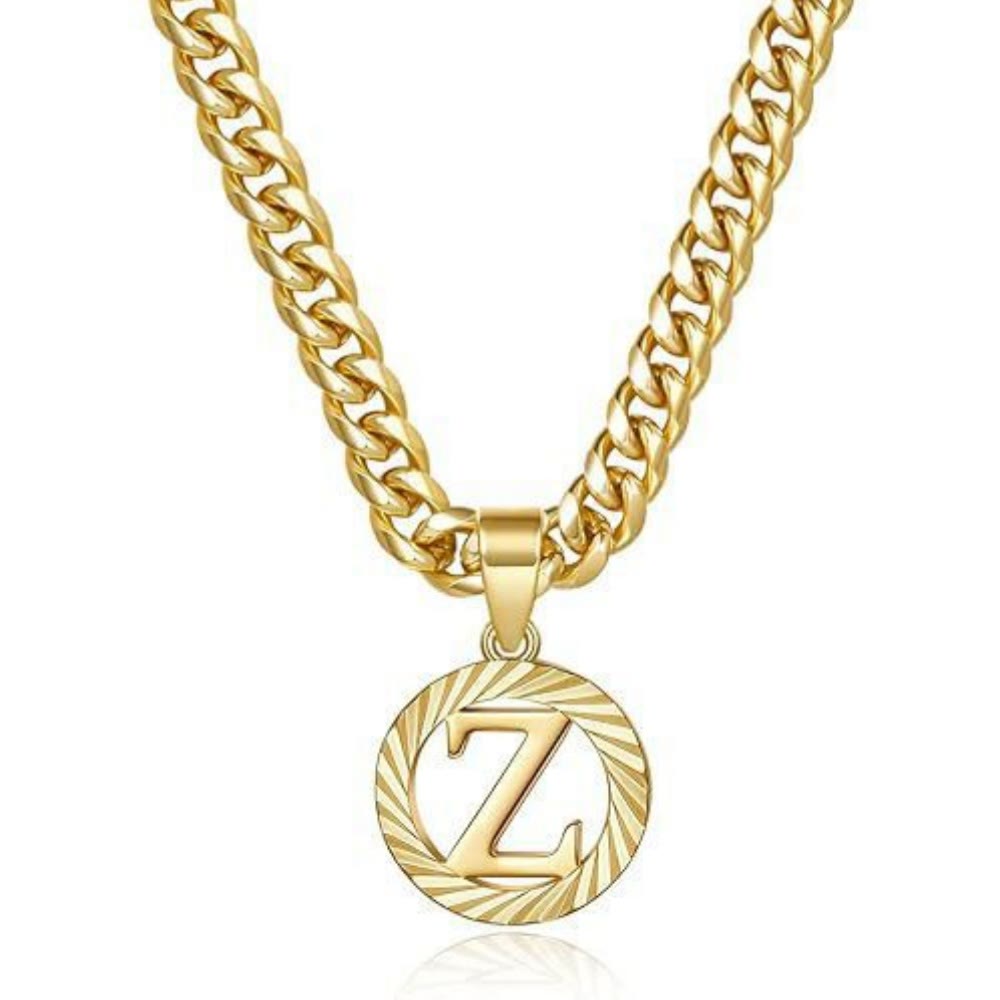 HilalHaven Minimal Engraved Initial Sun‑Ray Disc Heavy Cuban‑Chain Necklace - Golden - Z - image 27