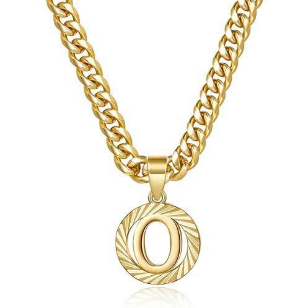 HilalHaven Minimal Engraved Initial Sun‑Ray Disc Heavy Cuban‑Chain Necklace - Golden - O - image 16