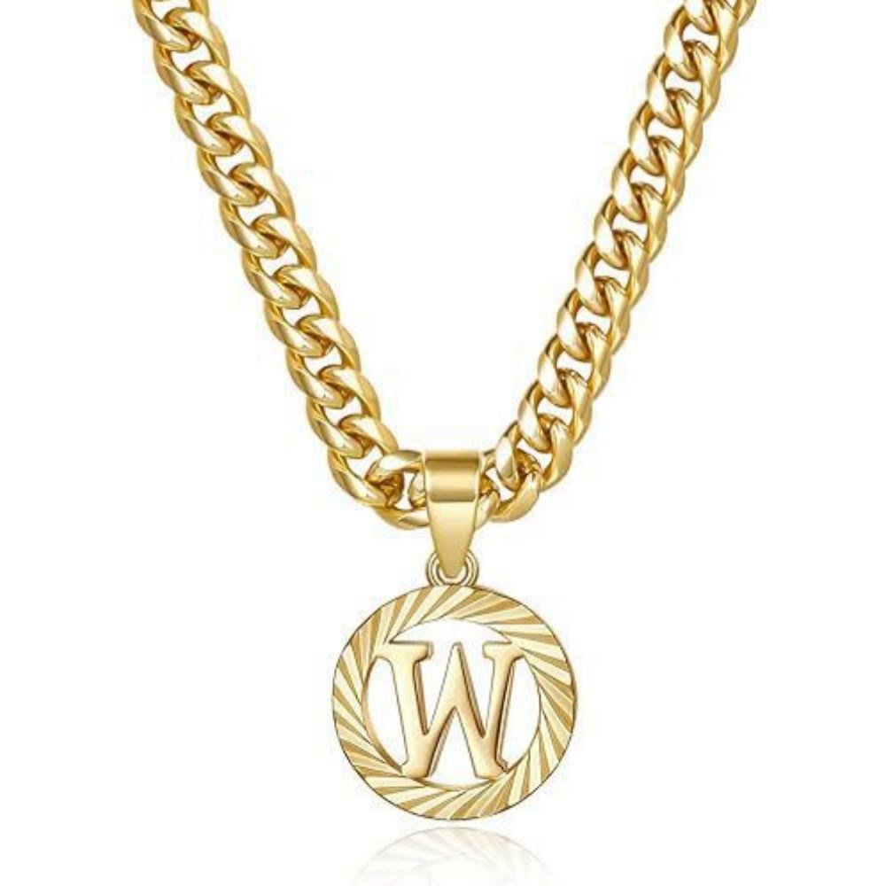HilalHaven Minimal Engraved Initial Sun‑Ray Disc Heavy Cuban‑Chain Necklace - Golden - W - image 24