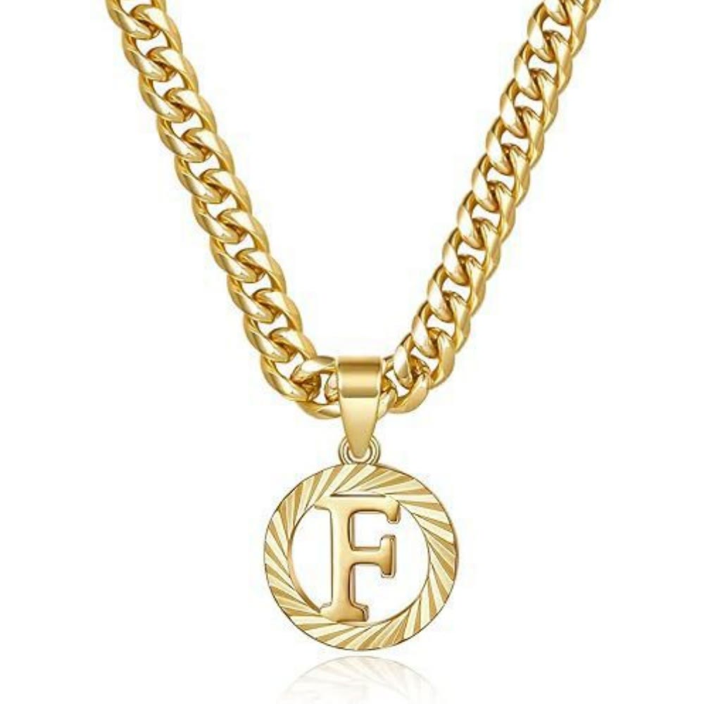 HilalHaven Minimal Engraved Initial Sun‑Ray Disc Heavy Cuban‑Chain Necklace - Golden - F - image 7