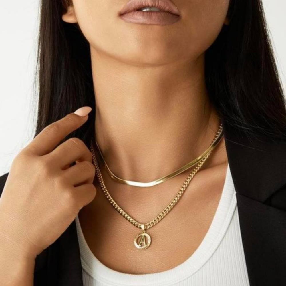 HilalHaven Minimal Engraved Initial Sun‑Ray Disc Heavy Cuban‑Chain Necklace - image 1