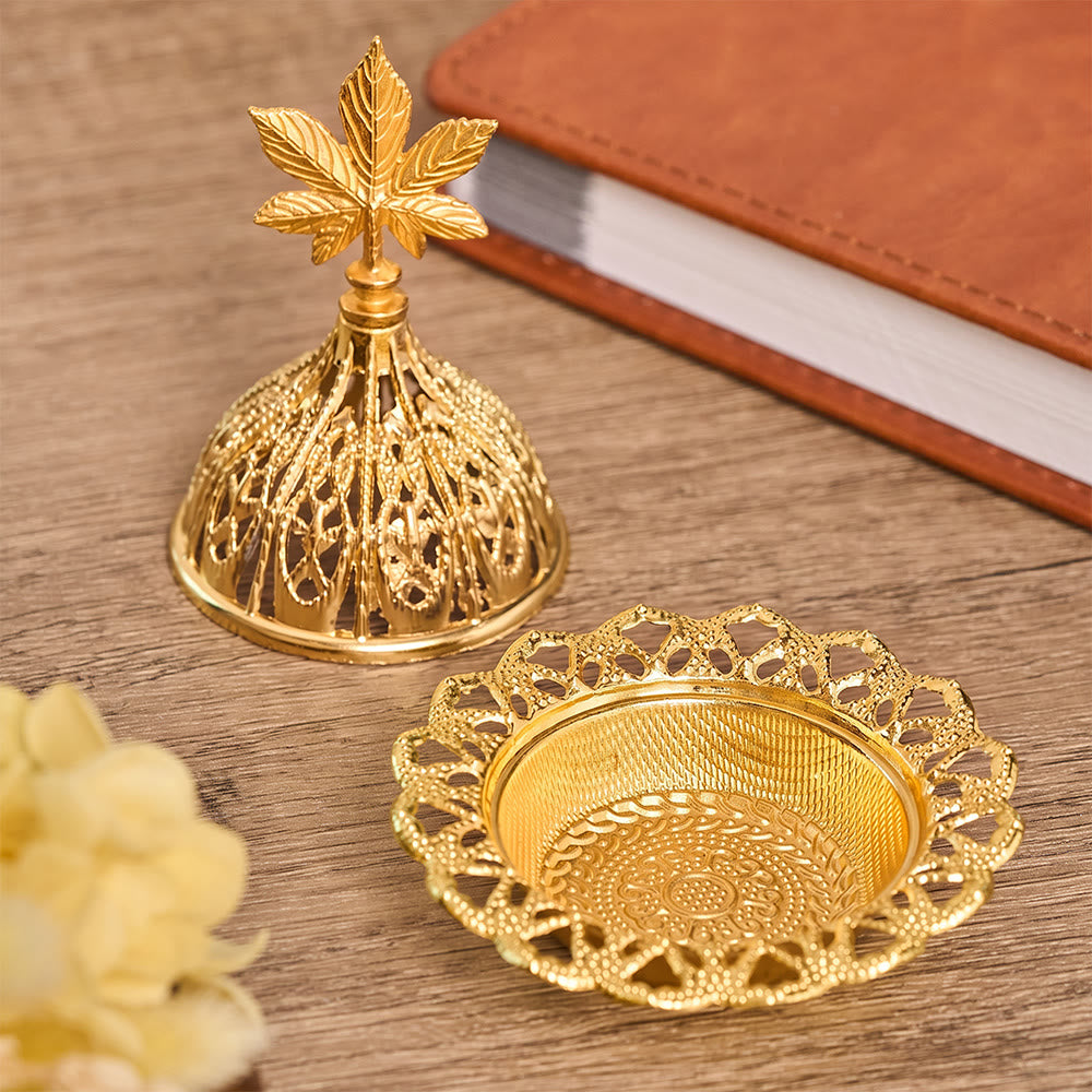 HilalHaven Filigree‑Dome Leaf‑Finial Decorative Bakhoor Burner - Five‑Leaf Clover - image 1