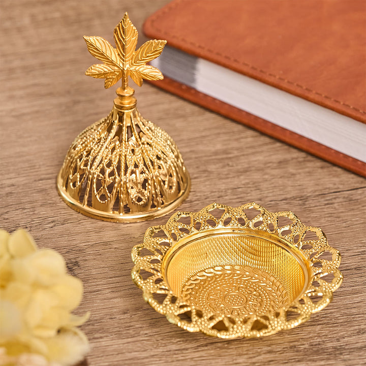 HilalHaven Filigree‑Dome Leaf‑Finial Decorative Bakhoor Burner - Five‑Leaf Clover - image 1