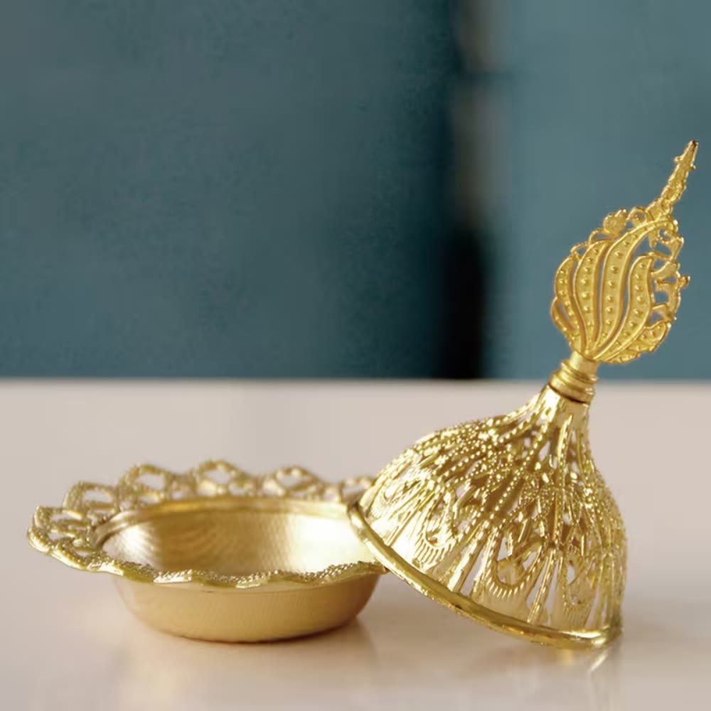 HilalHaven Filigree‑Dome Feather‑Finial Decorative Bakhoor Burner - Feather‑Finial - image 1