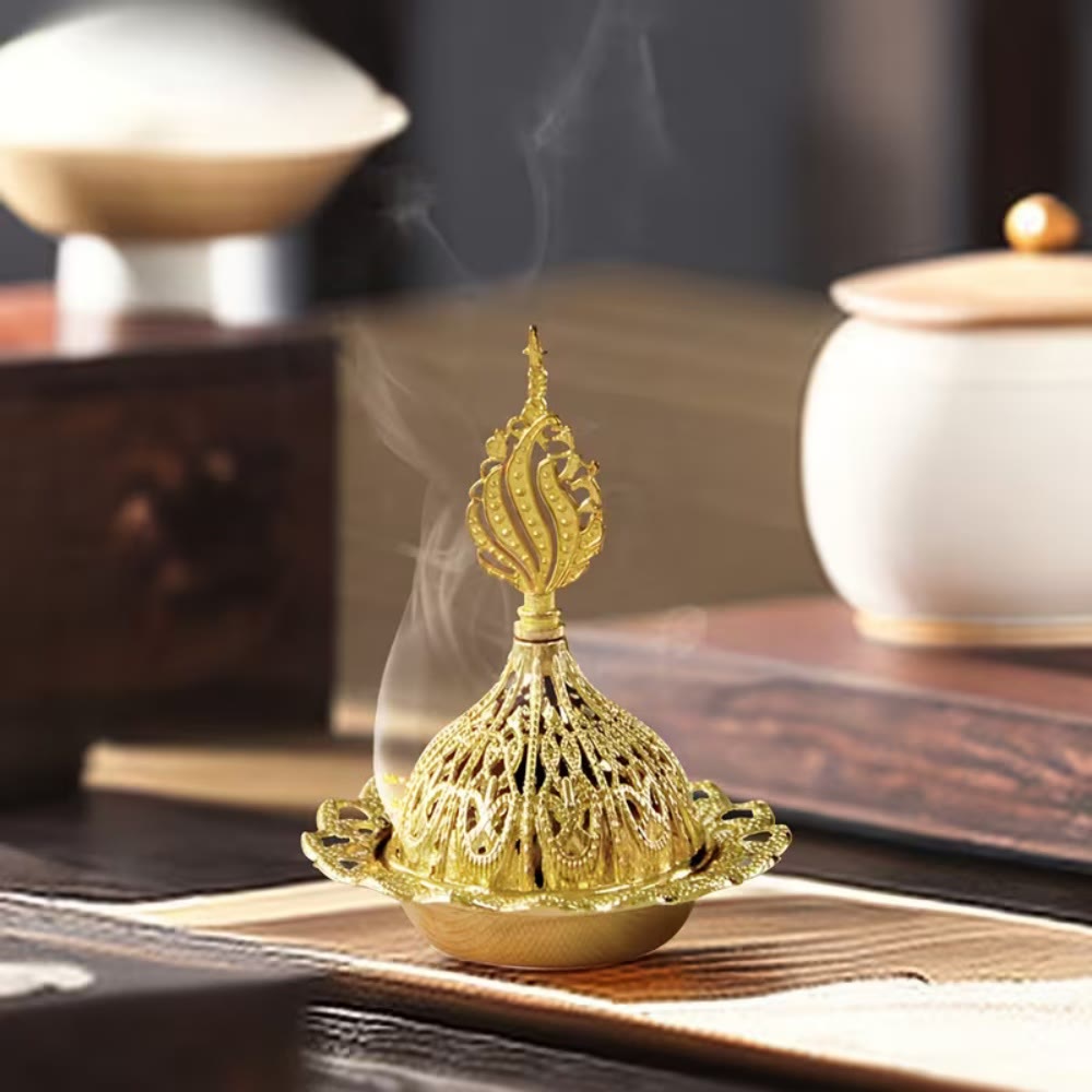 HilalHaven Filigree‑Dome Feather‑Finial Decorative Bakhoor Burner - image 0