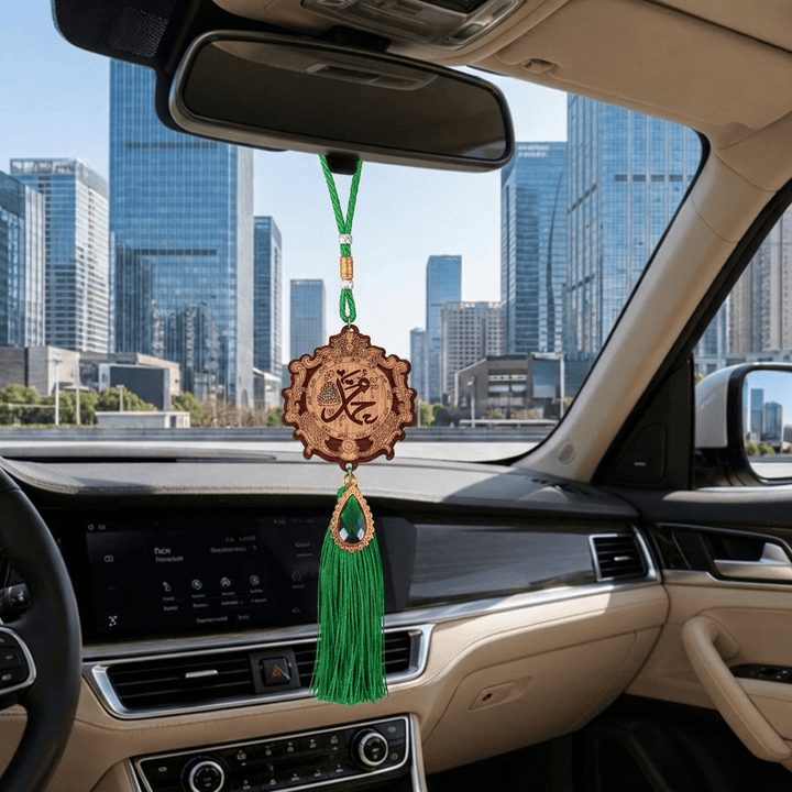 HilalHaven Ornate‑Scalloped‑Rim Double‑Sided Naskh‑Script Timber‑TasseCar Pendant - image 5
