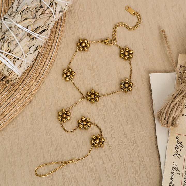 HilalHaven Bead‑Cluster Floral‑Accent Stationed‑Point Hand Chain - image 6