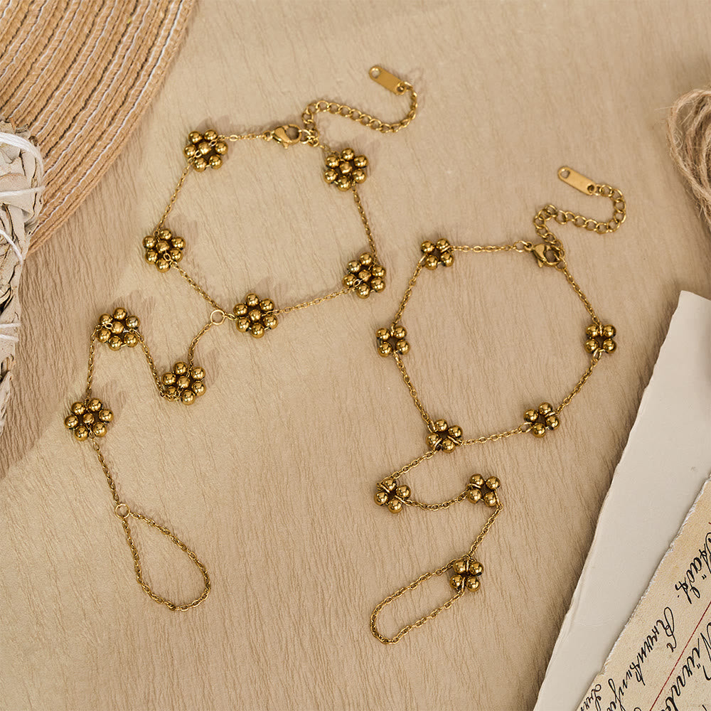 HilalHaven Bead‑Cluster Floral‑Accent Stationed‑Point Hand Chain - image 1